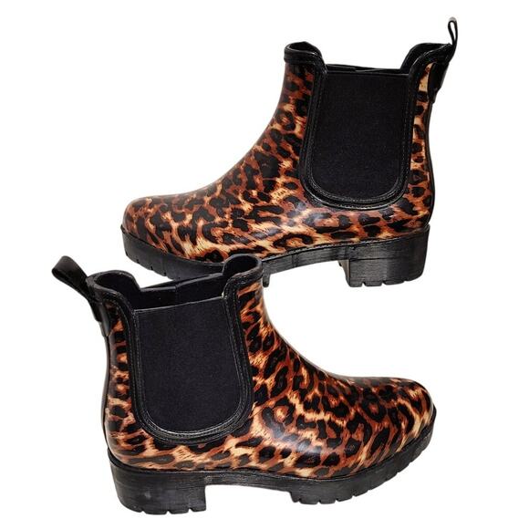Jeffrey Campbell Ankle Chelsea Rain Boots Leopard Brown Black Womens US 8 EU 39 - Picture 7 of 7